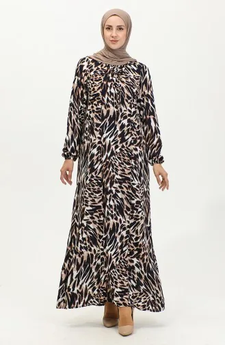Large Size Patterned Viscose Dress 44852E-04 Navy Blue 44852E-04