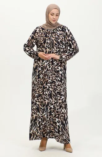 Large Size Patterned Viscose Dress 44852E-04 Navy Blue 44852E-04