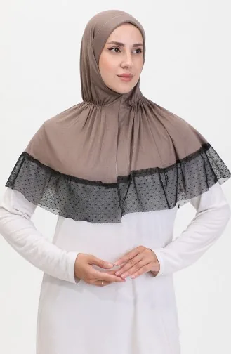 Tulle Detailed Practical Shawl 1270-12 Mink 1270-12