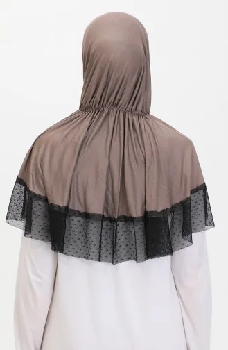 Tulle Detailed Practical Shawl 1270-12 Mink 1270-12