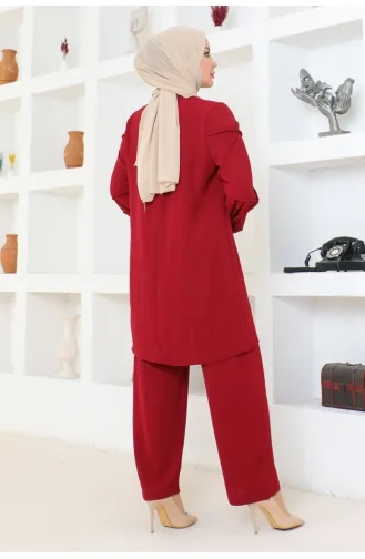 Aerobin Ruffle Detailed Suit 102-02 Claret Red 102-02