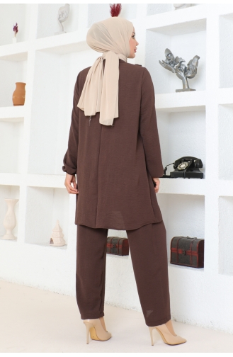 Aerobin Ruffle Detailed Suit 102-03 Brown 102-03
