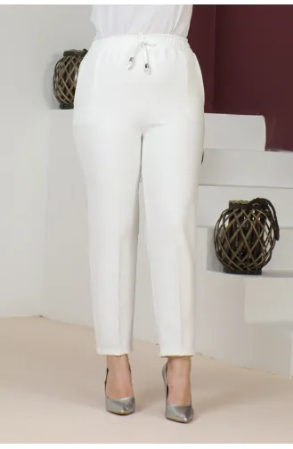 Dabil Crepe Pocket Laced Carrot Trousers 301-02 White 301-02