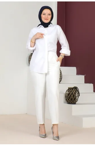 Dabil Crepe Pocket Laced Carrot Trousers 301-02 White 301-02
