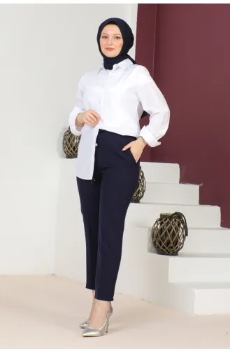 Dabil Crepe Pocket Laced Carrot Trousers 301-03 Navy Blue 301-03
