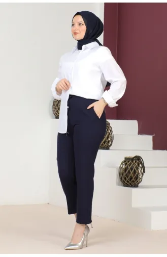 Dabil Crepe Pocket Laced Carrot Trousers 301-03 Navy Blue 301-03