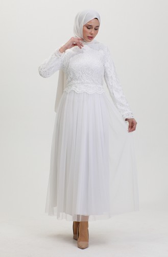 Robe De Soirée Recouverte De Dentelle 5369-01 Blanc 5369-01