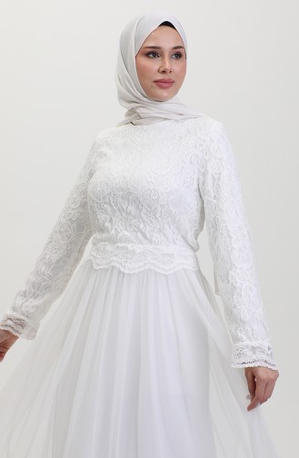 Robe De Soirée Recouverte De Dentelle 5369-01 Blanc 5369-01