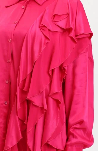 Ensemble Deux Pièces Tunique Pantalon à Froufrous En Satin 0028A-01 Fuchsia 0028A-01