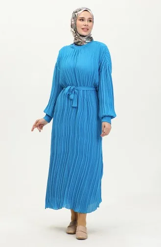 Pleated Belted Dress 0024-01 Indigo 0024-01