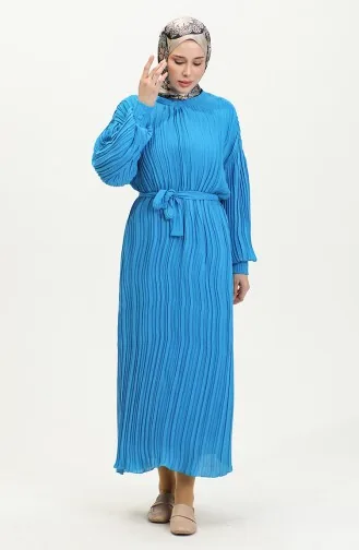 Pleated Belted Dress 0024-01 Indigo 0024-01