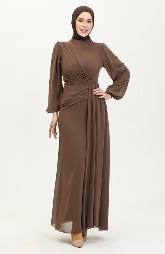 Abendkleid Mit Faltengürtel 5711B-05 Braun 5711B-05