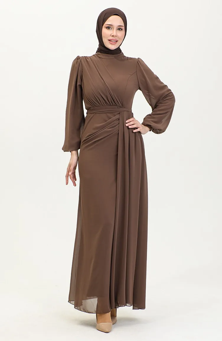 Abendkleid Mit Faltengürtel 5711B-05 Braun 5711B-05