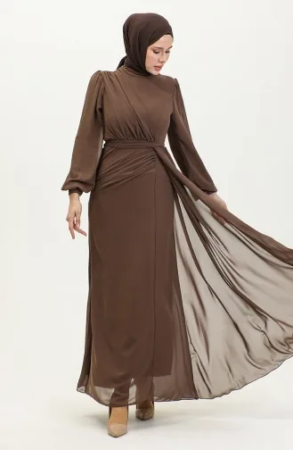 Abendkleid Mit Faltengürtel 5711B-05 Braun 5711B-05