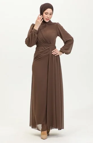 Abendkleid Mit Faltengürtel 5711B-05 Braun 5711B-05