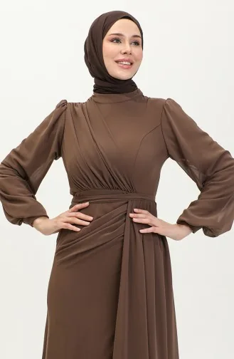 Abendkleid Mit Faltengürtel 5711B-05 Braun 5711B-05