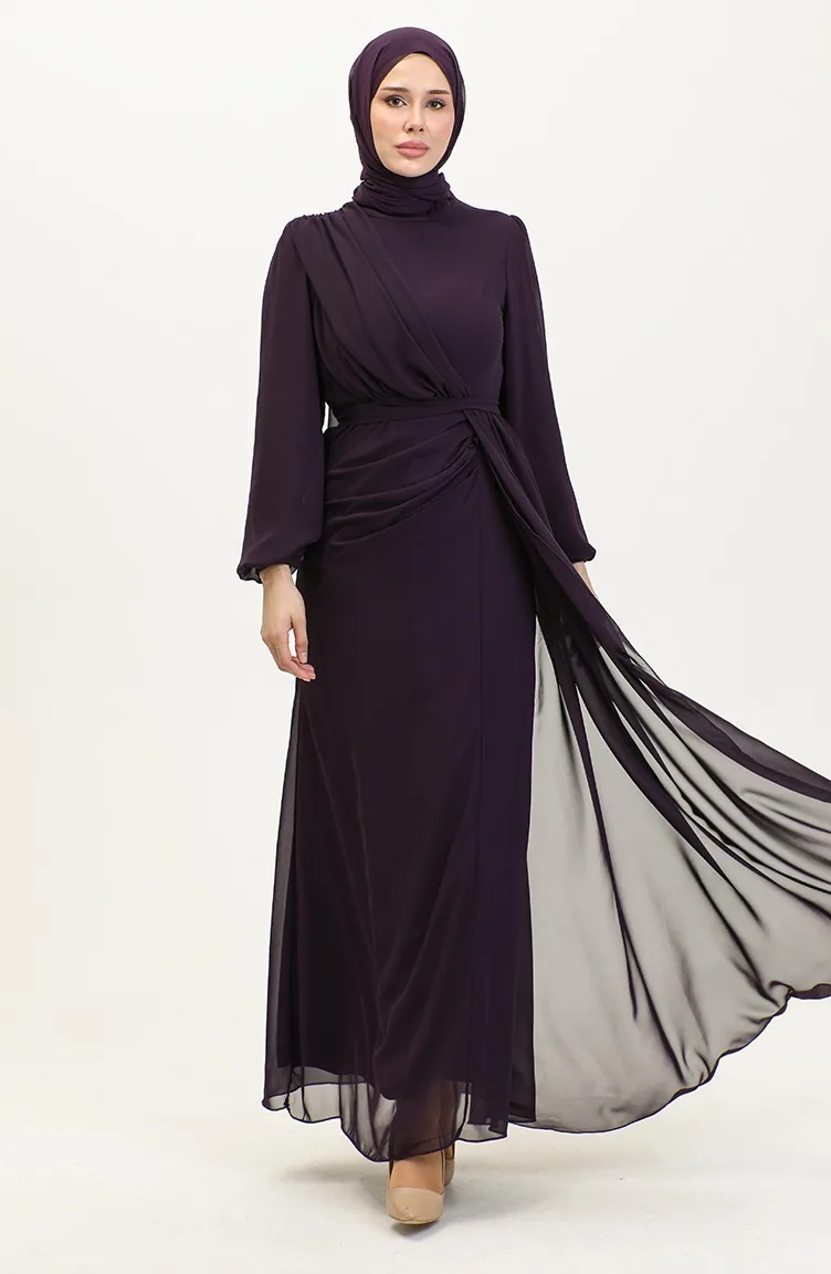Abendkleid Mit Faltengürtel 5711B-01 Lila 5711B-01