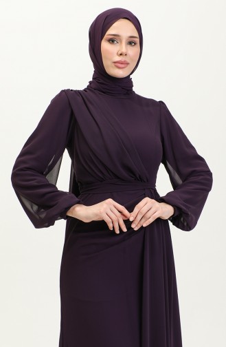 Pleated Belted Evening Dress 5711B-01 Purple 5711B-01