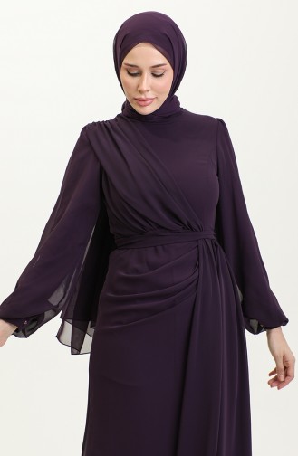 Pleated Belted Evening Dress 5711B-01 Purple 5711B-01