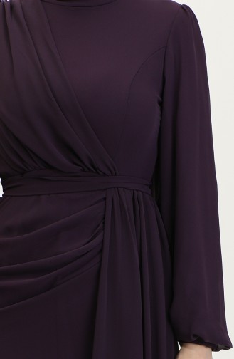 Pleated Belted Evening Dress 5711B-01 Purple 5711B-01
