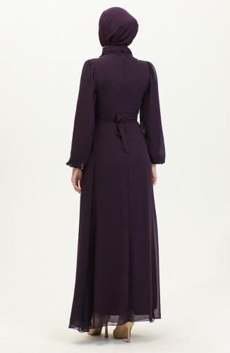 Pleated Belted Evening Dress 5711B-01 Purple 5711B-01