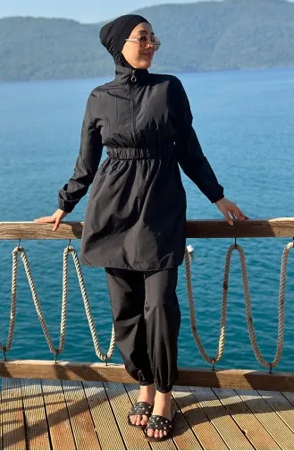 Çantalı Tesettür Mayo 5036-03 Siyah