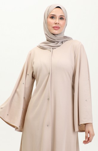 عباية بتصميم حجر مقاس كبير 8028-02 بيج فاتح  8028-02