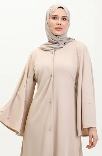 عباية بتصميم حجر مقاس كبير 8028-02 بيج فاتح 8028-02
