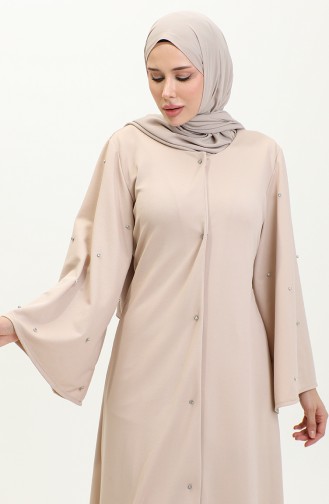 عباية بتصميم حجر مقاس كبير 8028-02 بيج فاتح  8028-02