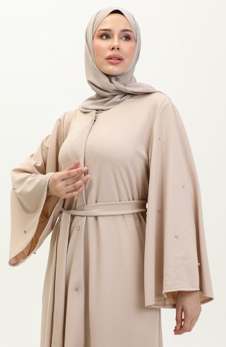 عباية بتصميم حجر مقاس كبير 8028-02 بيج فاتح  8028-02