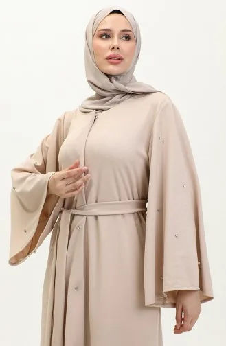 عباية بتصميم حجر مقاس كبير 8028-02 بيج فاتح 8028-02