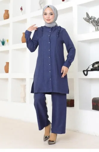 Ruffle Detailed Suit Indigo 19224 15265