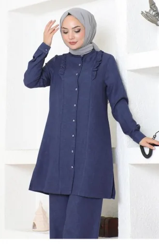 Ruffle Detailed Suit Indigo 19224 15265