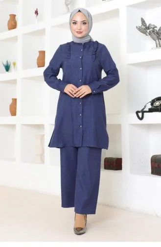 Ruffle Detailed Suit Indigo 19224 15265