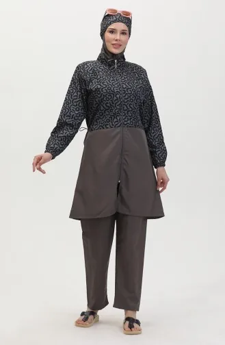 Akbeniz Gemusterter Hijab-Badeanzug Für Damen Mit Hose Geräuchert 31074 4590