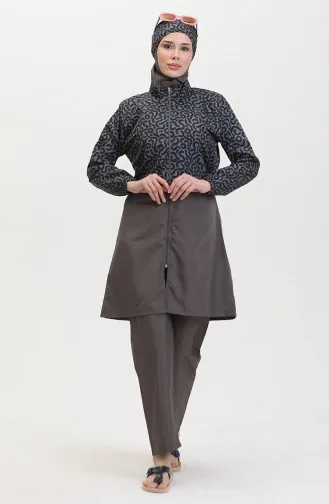 Akbeniz Gemusterter Hijab-Badeanzug Für Damen Mit Hose Geräuchert 31074 4590