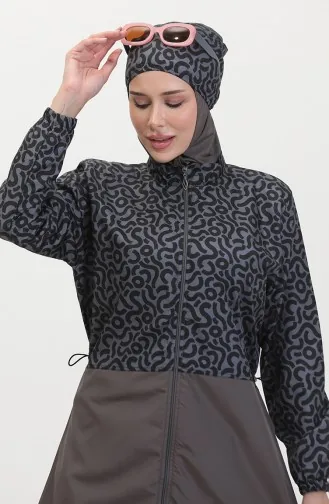 Akbeniz Gemusterter Hijab-Badeanzug Für Damen Mit Hose Geräuchert 31074 4590