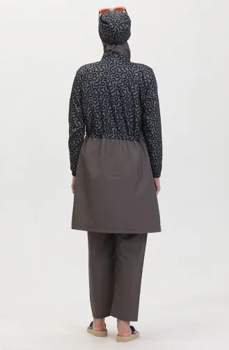 Akbeniz Gemusterter Hijab-Badeanzug Für Damen Mit Hose Geräuchert 31074 4590