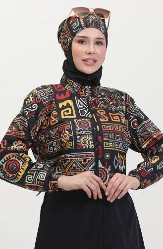 بدلة سباحة نسائية منقوشة بالحجاب الكامل مع بنطلون من Akbeniz باللون الأزرق الداكن 31074 4591