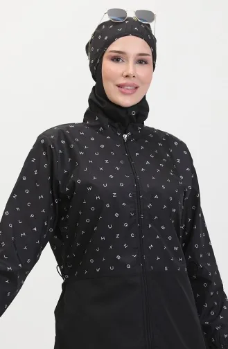 بدلة سباحة نسائية منقوشة بالحجاب الكامل مع بنطلون من Akbeniz باللون الأسود 31074 4592