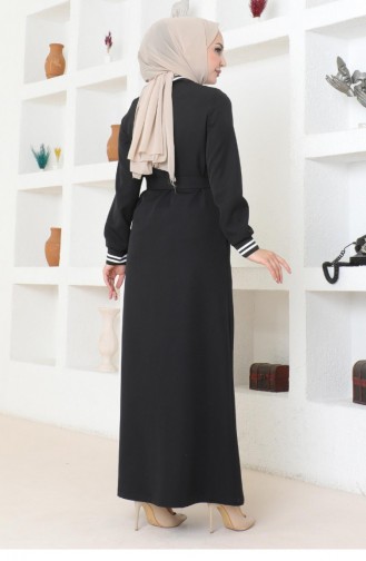 Gerippte Abaya Mit Verstecktem Knopf Schwarz 19214 15271