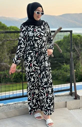 Bürümcük Kleid Mit Palmenmuster 5023-01 Schwarz 5023-01