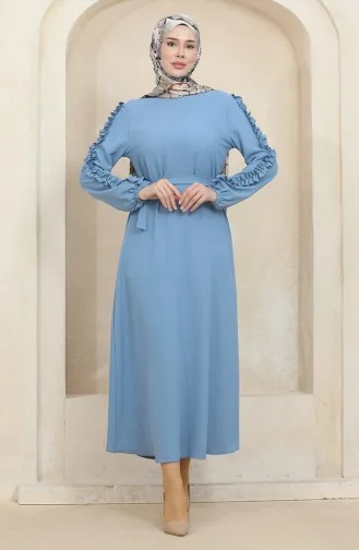 Effen Jurk Met Mouwen Met Ruches 2002-06 Ijsblauw 2002-06