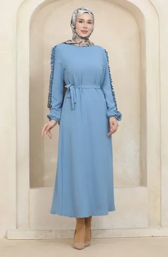 Effen Jurk Met Mouwen Met Ruches 2002-06 Ijsblauw 2002-06