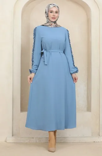 Effen Jurk Met Mouwen Met Ruches 2002-06 Ijsblauw 2002-06