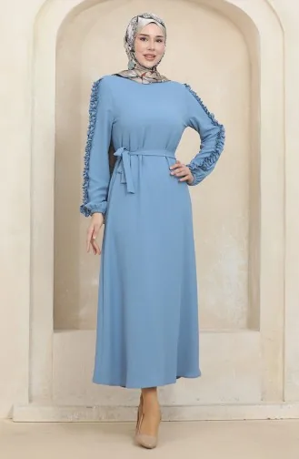 Effen Jurk Met Mouwen Met Ruches 2002-06 Ijsblauw 2002-06