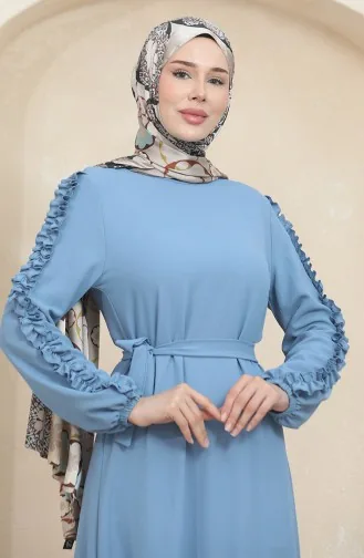 Effen Jurk Met Mouwen Met Ruches 2002-06 Ijsblauw 2002-06