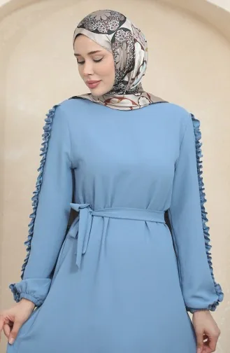 Effen Jurk Met Mouwen Met Ruches 2002-06 Ijsblauw 2002-06