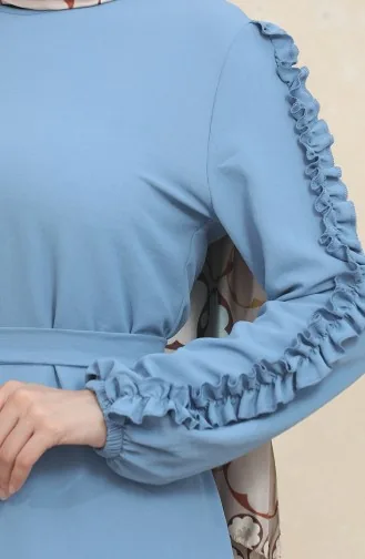 Effen Jurk Met Mouwen Met Ruches 2002-06 Ijsblauw 2002-06