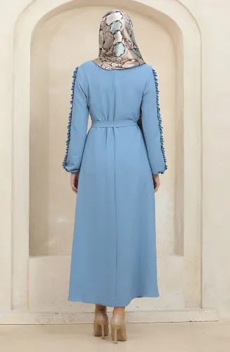 Effen Jurk Met Mouwen Met Ruches 2002-06 Ijsblauw 2002-06